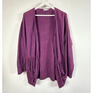 Textures Womens Purple Open Front Lightweight Cardigan Size 0 w/ Fringe Pockets